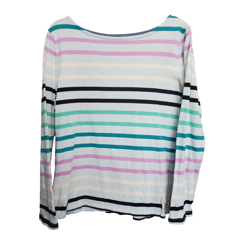 Talbots Cotton Blue Multicolor-Stripe Boat Neck T-Shirt Size Medium Long Sleeve